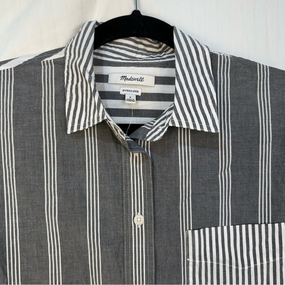 Madewell Men’s Small Long Sleeve Button Down Shirt Gray White Striped Oversized - Picture 7 of 8